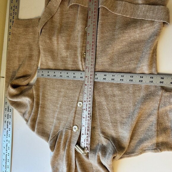 Vtg Womens Cardigan Tan Knit Button Front Waist Tie Small Pockets Retro 70s - Picture 8 of 10